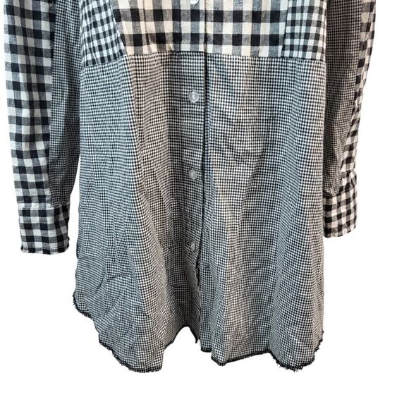 POL BOHO Oversized Small Black and White Checked Gingham Dress Frayed Hem - Picture 9 of 16
